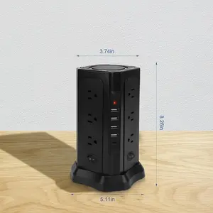 Surge Protector Power Strip Tower, 10 FT Extra Long Cord Flat Plug - 12 Widely Multiple Outlets & 5USB Charging Station for Home, Office, Dorm Black