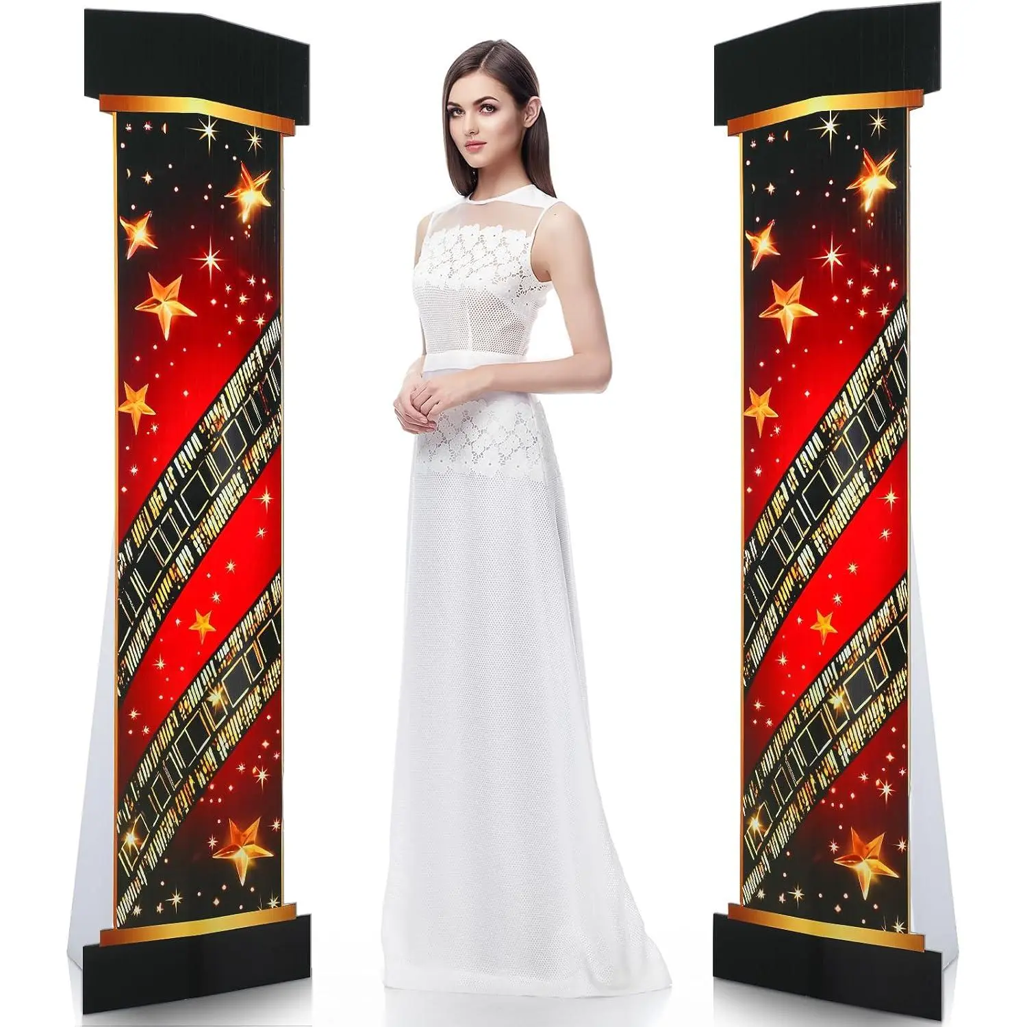 2 count 5.8 ft Movie Award Night Red Carpet Column Decorations Prom Stand up Cardboard Cutout Life Size Award Red Carpet Theme Party Decoration Backdrop Photo Props Standup for Movie Awards Party