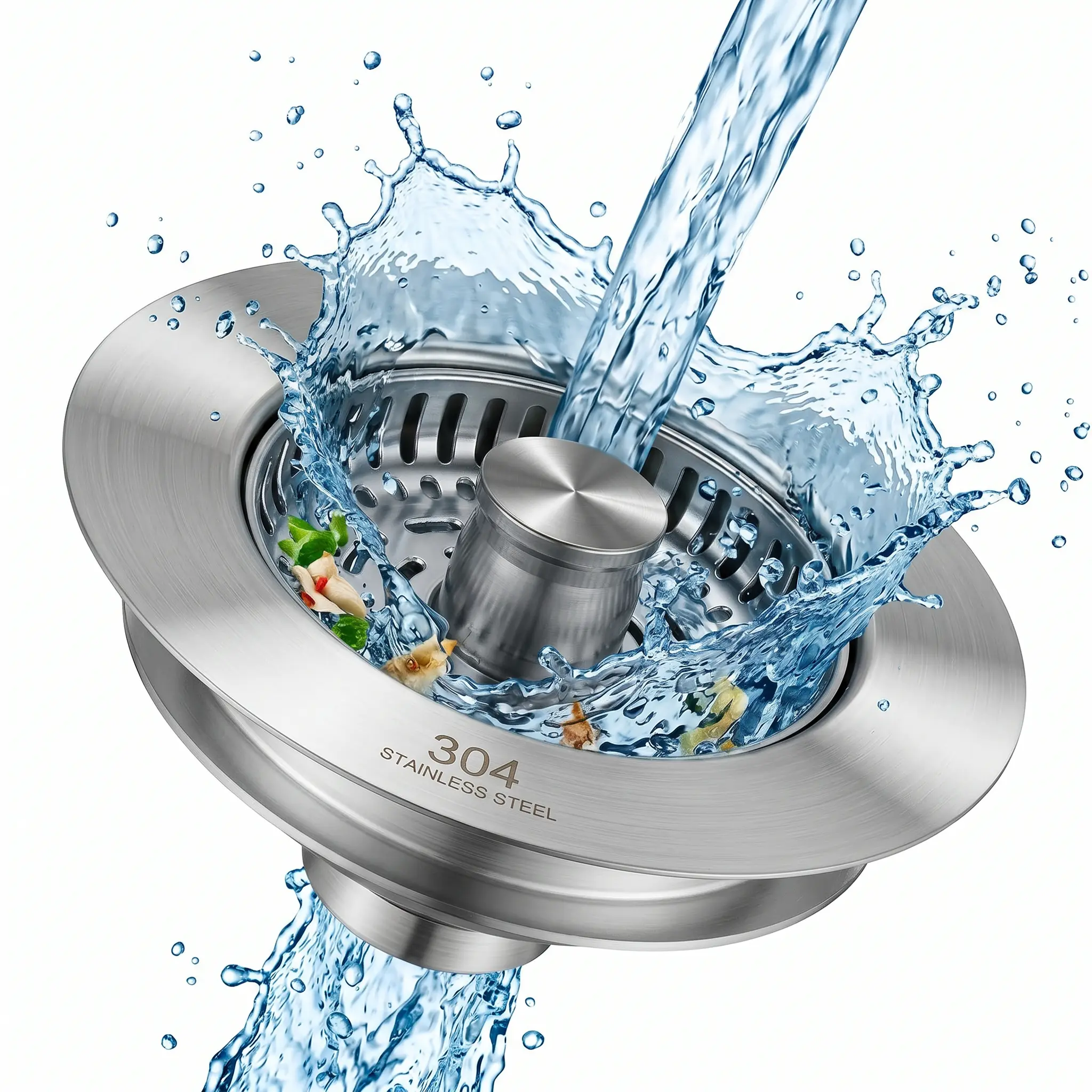 3-in-1 Kitchen Sink Drain Strainer, Stainless Steel Sink Plug, Deodorizing Anti-Clog Basket Strainer for US Standard 3-1/2 Inch Drains