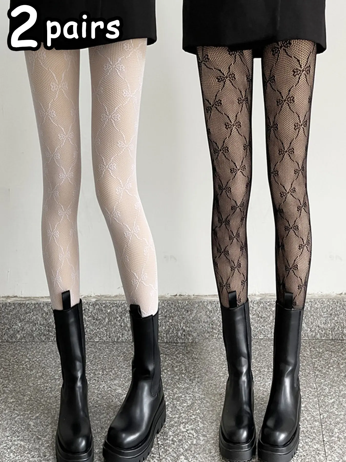 Sweet Bow Butterfly Patterned Fishnet Stockings Set of 2, Women and Stylish Tights for Fashion, Comfortable and Versatile Accessories