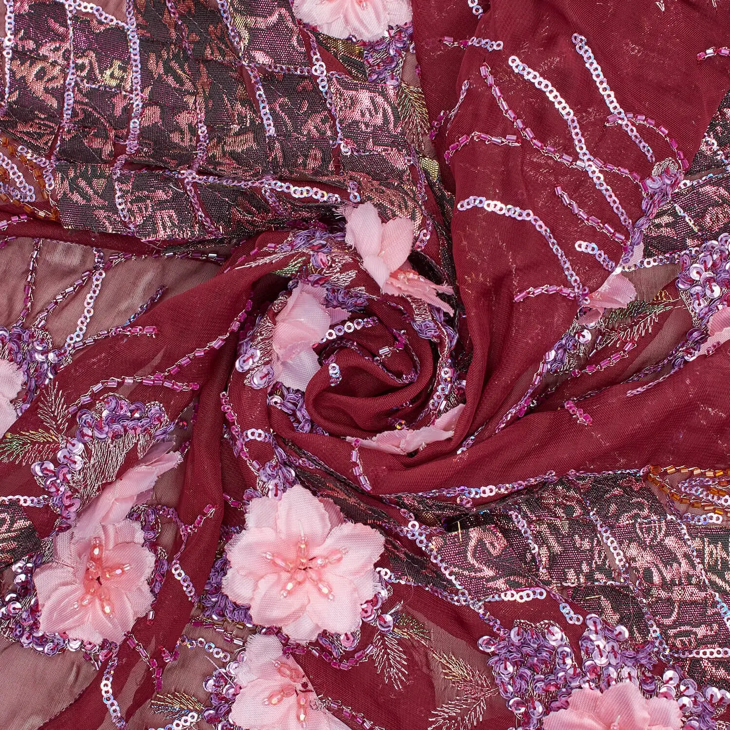 Georgette Lace—Burgundy—100% Polyester—Sold by the Yard