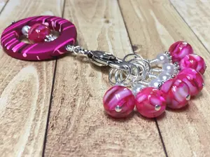 Dark Pink Mosaic Stripes Stitch Marker Set