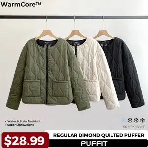 【Clearance】PUFFIT Women's Thin Round Neck Quilted Comfort Jacket, Perfect for Womenswear Layering or Casual Outerwear Ladies Quilted Round Neck Machine Washable Coat