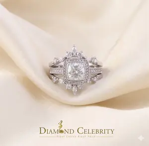 DiamondCelebritees Enhancer Guard Wrap Insert Cushion Moissanite 1.75ct VVS D White Silver Ring SZ7