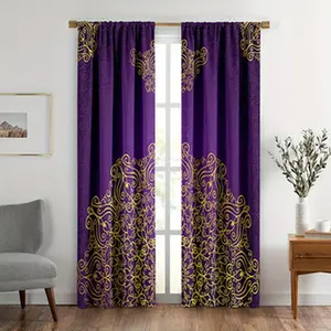 2pcs Purple Curtains, Traditional Mandala Moroccan Royal Colors Mystic Cosmos Theme Print, Window Drapes for Living Room Bedroom
