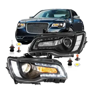 Headlight Assembly with Bulbs for 2011-2023 Chrysler 300/300C Headlamp w/LED DRL Replacement Driver and Passenger Side Chrome Housing Clear Reflector
