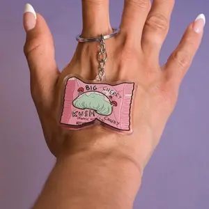 Kush Pop Candy Acrylic Keychain Y2K Purse Accessory with Big Cherry Design and Organic Kush Flavor