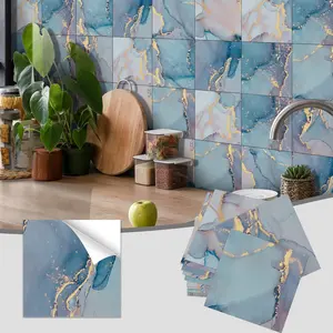 24 pieces self-adhesive splash-proof marble wallpaper, 15cm x 15cm, 20cm x 20cm, 30cm x 30cm, PVC waterproof for kitchen and bathroom wall decoration