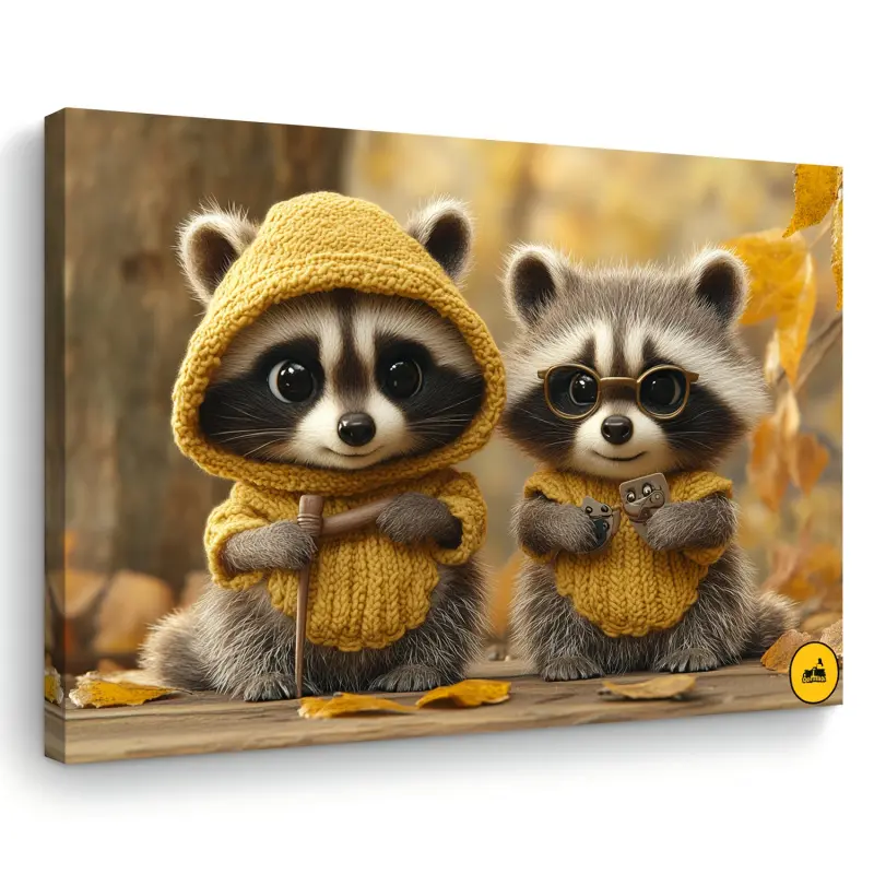 Valentine's Day Raccoon Wall Art Canvas Decoration, using other woven materials, size 11.8inch x 15.7inch cm, charming Raccoon Duo home and office decoration, suitable as a unique gift for him or her, comes with a wooden frame, suitable for living room, b