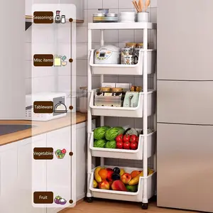 Rolling Cart with Lockable 4 Tier Wheels Multi Purpose Storage Organizer Slim Utility Trolley for Kitchen Bathroom Office Living Room and Narrow Spaces