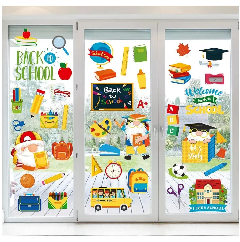 8 Sheets Back to School Window Clings - Reusable Static Window Stickers for Classroom, Wall, Glass, Car, Day, Welcome Decorations