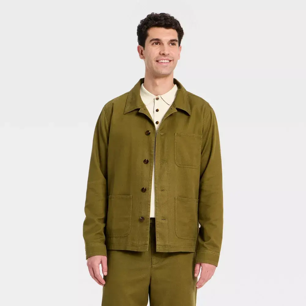 Houston White Men's Cotton Slub Twill Chore Jacket, a Regular Fit Layering Garment with 3 Pockets and French Cuffs