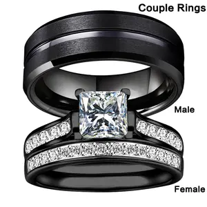 Couples Rings Set - Black Wedding Bands for Men And Women, Comfort Fit, Hypoallergenic, Scratch Resistant, and Durable Engagement Rings for Him And Her couple ring set
