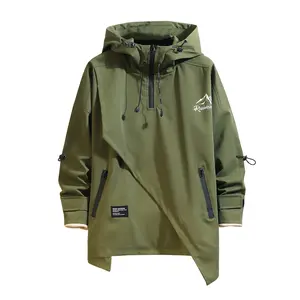 Men’s Hooded Windbreaker Jacket Zip Up Patchwork Hoodie Anorak
