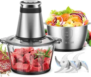 Processor, 500W Electric   with 2 Bowls (8 Cup+8 Cup) & 2 Bi-Level &, Small Electric  Meat Processor for Nuts, Meat, Onion, Garlic,  , Black
