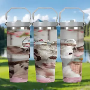 1pc 30oz Stainless Steel Vacuum Insulated Cup with Lid The Sweetest Calf in the Bow, Leak-Proof Travel Mug, Non-Slip Base, Suitable for Hot & Cold Drinks, Outdoor Camping