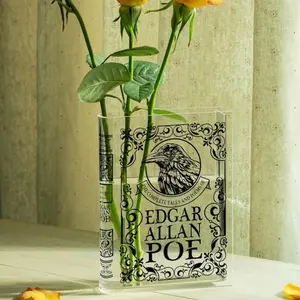 1pc Edgar Allan Poe Book-Shaped Acrylic Vase Rectangular Literary Vase Suitable for Decor Bookend Centerpiece Flower Holder Gift for Book Lovers Writers Librarians Contemporary Book Vase
