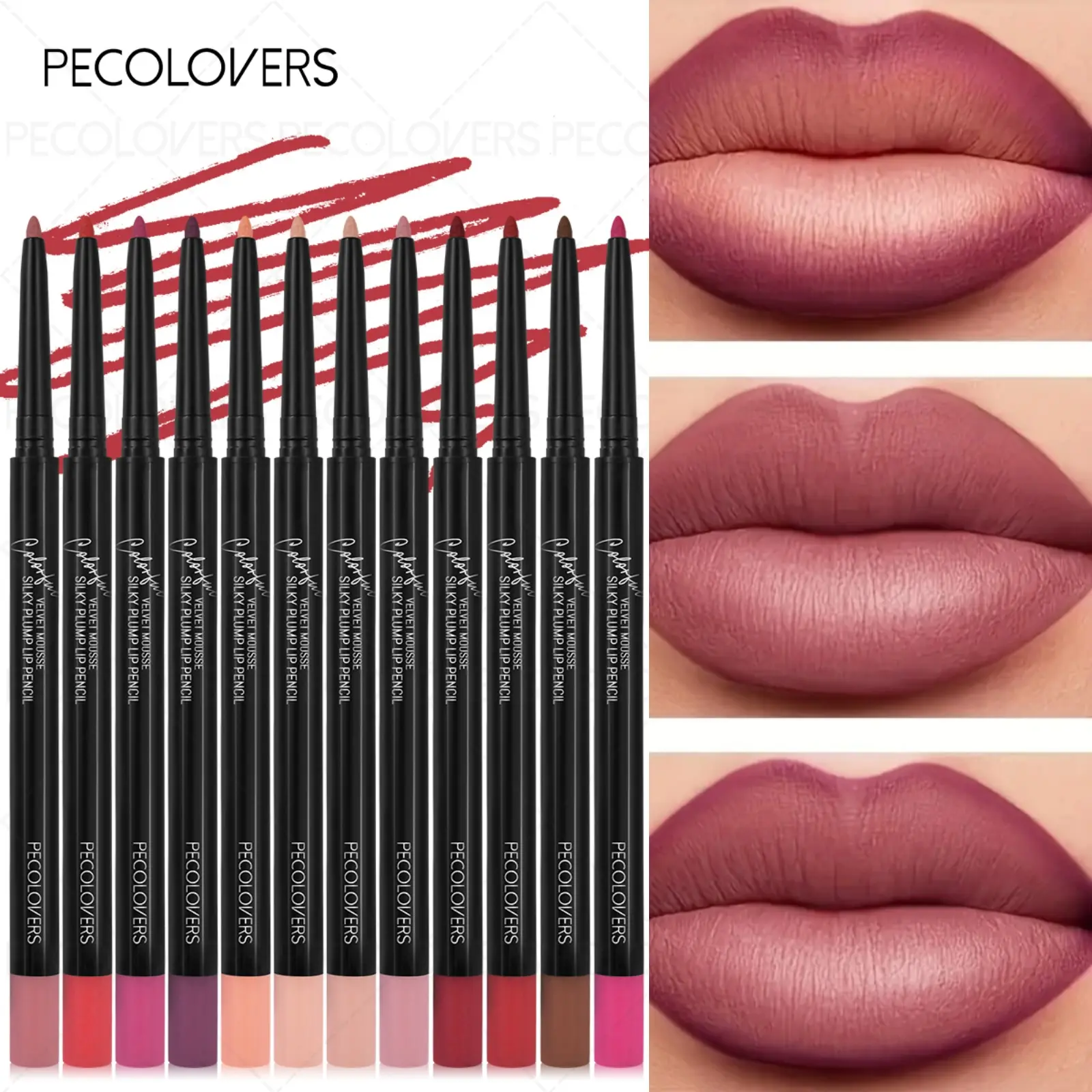 1PC Sexy Red Lip Liner Waterproof Nude Purple Velvet Matte Silky Glossy Lip Gloss Outline Long-Lasting Non-fading Waterproof Makeup Lipliner Pen Valentine's Day Gifts