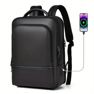Business Backpack Men's Leather Laptop backpack for 15.6 Inch Laptop with USB Charging Port| Business & Travel Bags Computer Bag Durable Traveling Bag