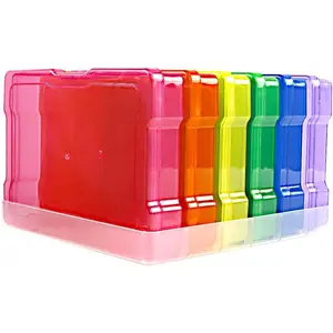 6 Pack 4x6 Photo Storage Boxes  Multi-Colored Plastic Organizer Cases with   Picture Storage Containers for Photos, Crafts, Cards & Scrapbooking