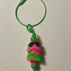 Pink & Green Swirl Pecker Figure Keychain with Rhinestone Details