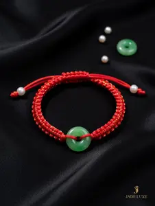 Natural Green Jadeite Pi Disc Bracelet | Adjustable Cord