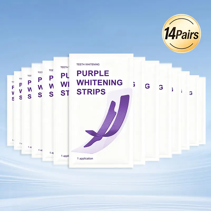Purple Teeth V34 Whitening Strips, Peroxide-Free Enamel Safe, 30Min Instant Color Correcting, Non-Sensitive Oral Care Kit，14 Strips，Color correcting strips