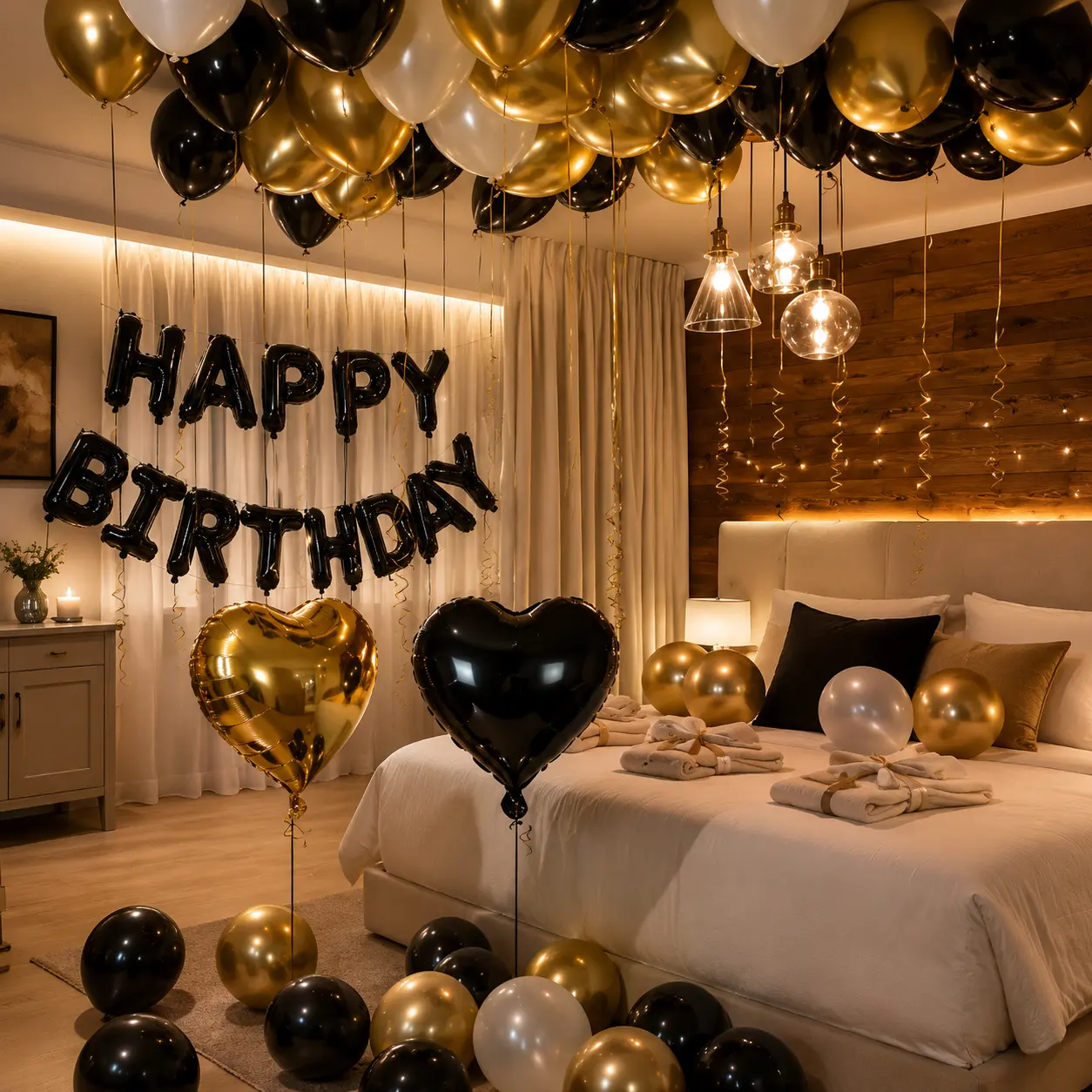 Black Gold White Birthday Balloon Decoration Kit, 42PCS Set with Heart Foil Balloons for Women's Birthday Party Room Decor Supplies