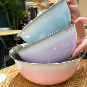 3Pcs Gradient Pink Stainless Steel Mixing Bowls, Nestable Food Prep Salad Bowls, Easy Clean Stackable Kitchen Serving Bowls for Home Cooking