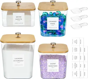 4 Pack Laundry Pod Containers and Dryer Sheet Holder for Laundry Room Organization  Jars with Lids and Labels for Laundry Detergent Laundry Pods Dry Sheet Organizing