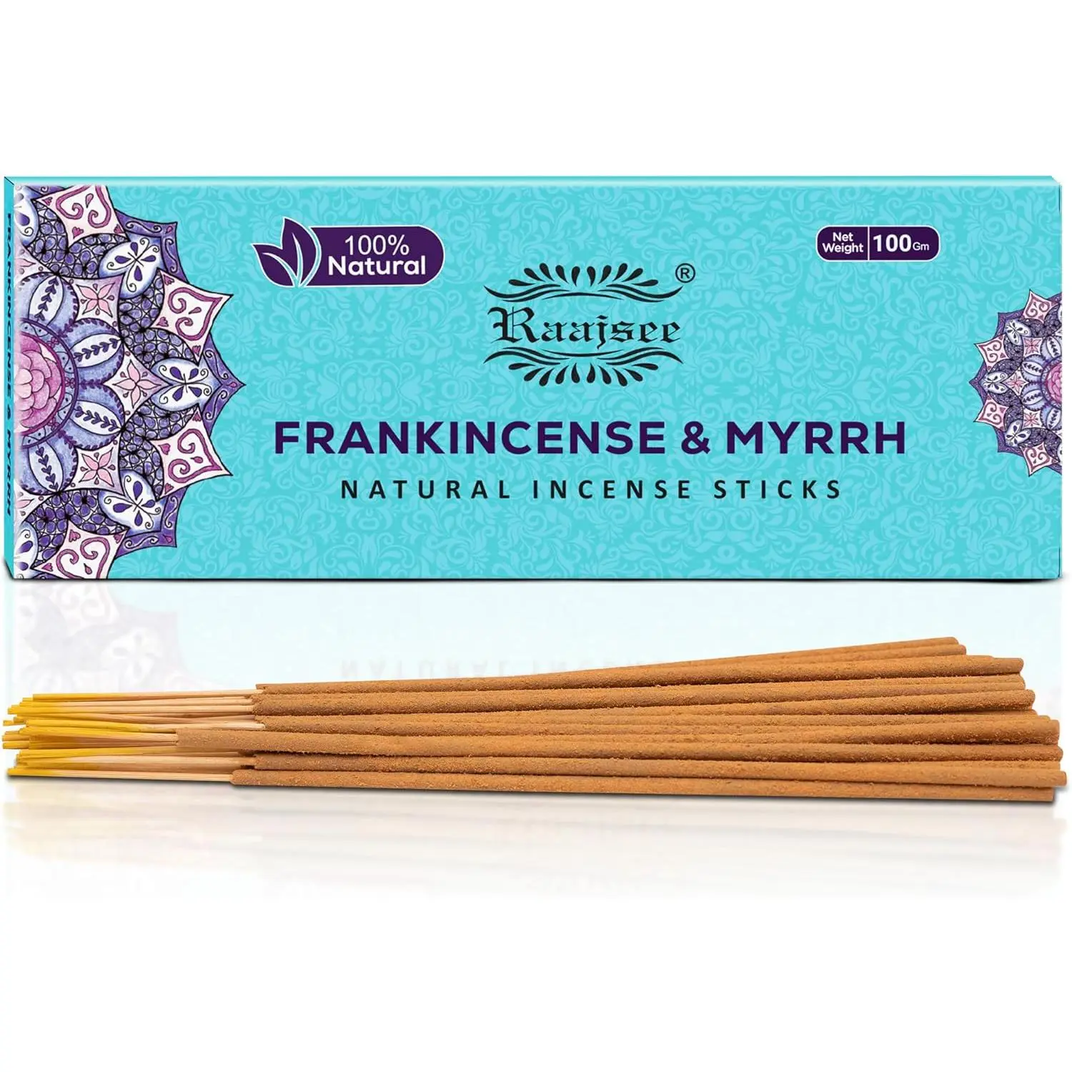 Pure Frankincense & Myrrh Incense Sticks, 100% Natural Charcoal-Free Organic Non-Toxic Clean-Burning Handmade 100 gm Pack, Meditation Gifts for Spiritual Cleansing
