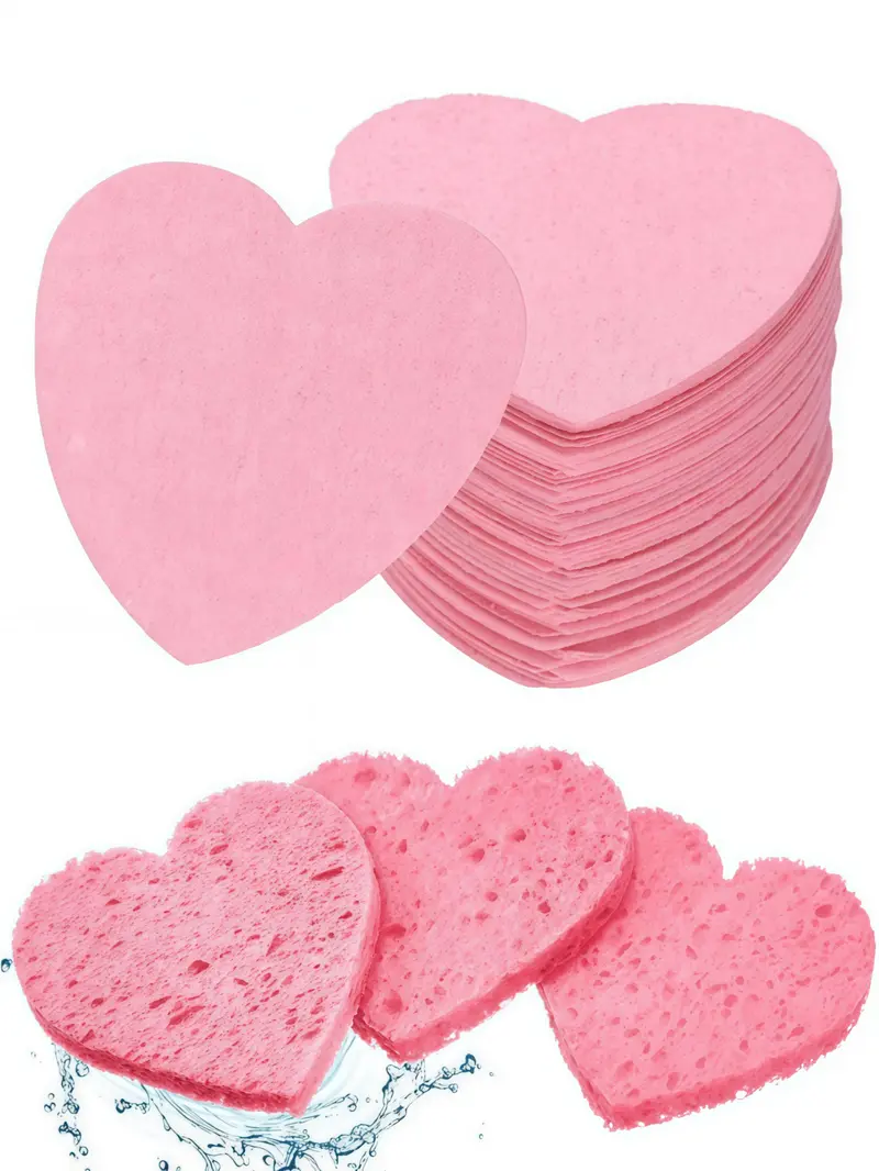 LMMAKE Natural Facial Cleansing Sponges 20pcs Heart-Shaped Puffs for Makeup Removal & Gentle Exfoliation Chemical-Free 100% Natural Material for Sensitive Skin Care Perfect for Travel Daily SPA Rituals & Eco-Conscious Beauty Regimens