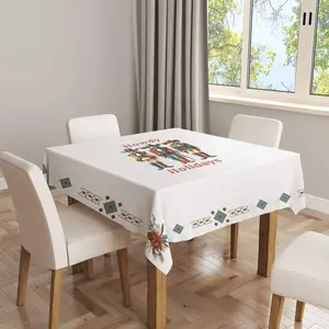 Cowboy Nutcracker Tablecloth - Rustic Cowboy Design with Festive "Howdy Holidays" Text & Poinsettias - 55x55 Inch Square Polyester Table Linen for Western Christmas Decor