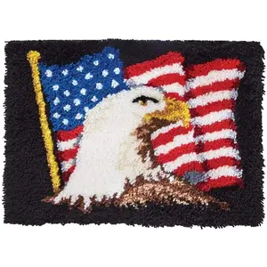 latch hook kits for adults, DIY Handmade Carpet Crochet Needlework Mat Knotted Cushion Tapestry, flag of the United States Pattern Pre-Printed, Christmas Embroidery Kits Decoration Festival Gift 20.47in*14.96in 52cmx38cm