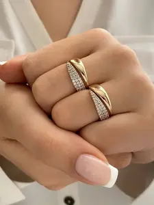 Women's Open Ring Bracelet, Cubic Zirconia Inlay Design, Perfect Gift for Parties & Daily Wear, Elegant Jewelry Accessory, Elegant Glittering Ring