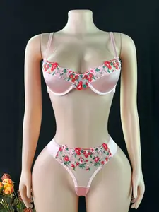 Women's Lace Floral Embroidery Lingerie Underwear Set, Sexy Elegant Underwire Push-Up Bras, Perfect Gift for Valentine's Day, Party, Date, Daily Wear