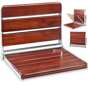 Upgraded 19" ADA Compliant Folding Teak Shower Seat Wall Mounted - Larger Teak Shower Bench Home Care Folding Shower Seat for Inside Shower Wall Mount Shower Chair Shower Stool Max Load 400lb