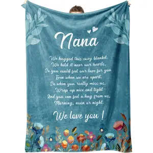 Nana Blanket with Flowers & Letter Print, Nana Gifts for Birthday, Grandparents Day, Gifts for Nana from Grandkids, Soft Throw Blankets