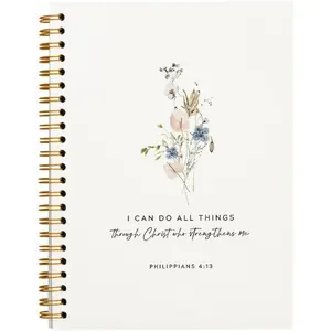 1pc Christian Bible Scripture Philippians 4:13 I Can Do All Things Through Christ Floral Lined  College Ruled Spiral Notebook Journal for Work Notes, Christian Gifts 5.5x8.3in with 50 Pages