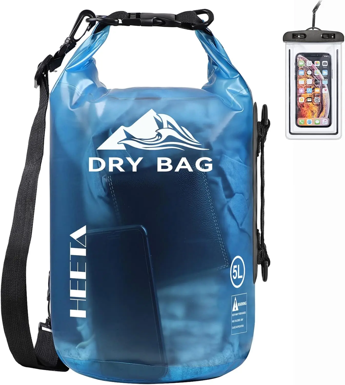 Dry Bag Waterproof for Women Men, 5L Roll Top Lightweight Dry Storage Bag Backpack with Phone Case for Travel Swimming Boating Kayaking Paddle Board Camping Beach Accessories