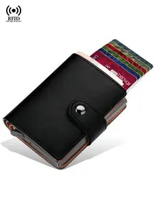 Mens Credit Card Holder Rfid Bifold Wallets Pop up Metal Case Big Capacity Multi Card Wallet Bank Cardholder Short Purse with Hasp Wallet for Men