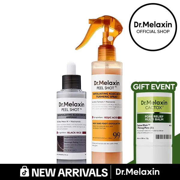 [Dr.Melaxin New Arrival Exclusive GWP] Body & Face Peel Shot Duo - Glow Rice Peeling Ampoule Gentle Exfoliant Korean Radiant Skin Care Pure Kojic Acid & Turmeric