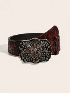 Men's Medieval Gentry Leather Belt, Western Belts, Bohemian Style Carved Cross Buckle, Casual Wear, Jeans, Shirts, Suits, Party, Streetwear Gift