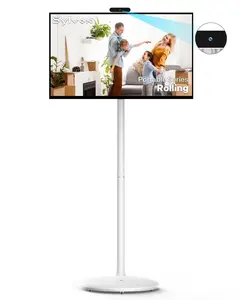 Sylvox32”Smart Rolling Display with Camera,1080P Portable Touchscreen, Android 14,8GB RAM+128GB,10000mAh Battery,Full Swivel,Voice Remote,White