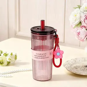 Ins Style Aesthetic Double-Wall Straw Cup, BPA-Free Food-Grade, Heat-Resistant Coffee Tumbler for Women, Large Capacity Leak-Proof Water Bottle with Strap, Summer Iced Coffee Travel Mug, Reusable Juice Cup for Office, School, Commute, Outdoor