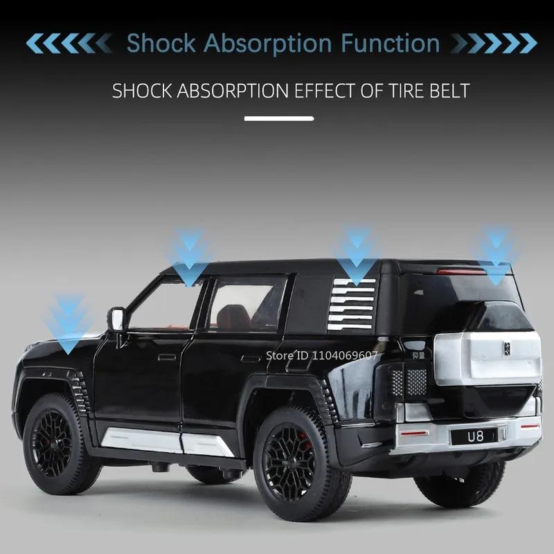 1:24 BYD Wuling U8 Model SUV Car Toy Alloy Die-cast Pull-back 6 Doors Openable Sound Light Off-road Vehicle Boy Gift