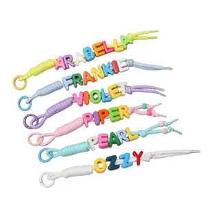 Personalised Colourful Name Letter Bag Charm, Chunky Rope Name, Custom Beaded Keychain, Colourful Bag Tag, Personalised School Bag Charm