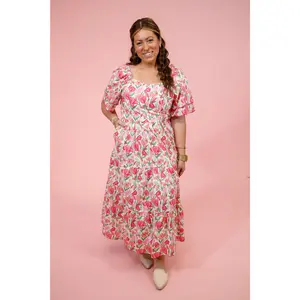 Pink Tulip Floral Midi Dress