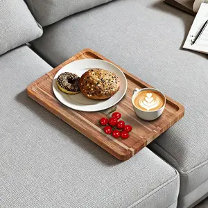 Acacia  Sofa Tray, Folding Couch Table Insert for Middle Portable Couch Armrest Trays  for Drinks, Snacks, Phone, Remote Control (Rectangle)