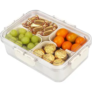 4 Compartments Divided Snack Box Container with Lid, Snack Organizer for Fruit Veggie, Perfect for Party Entertaining